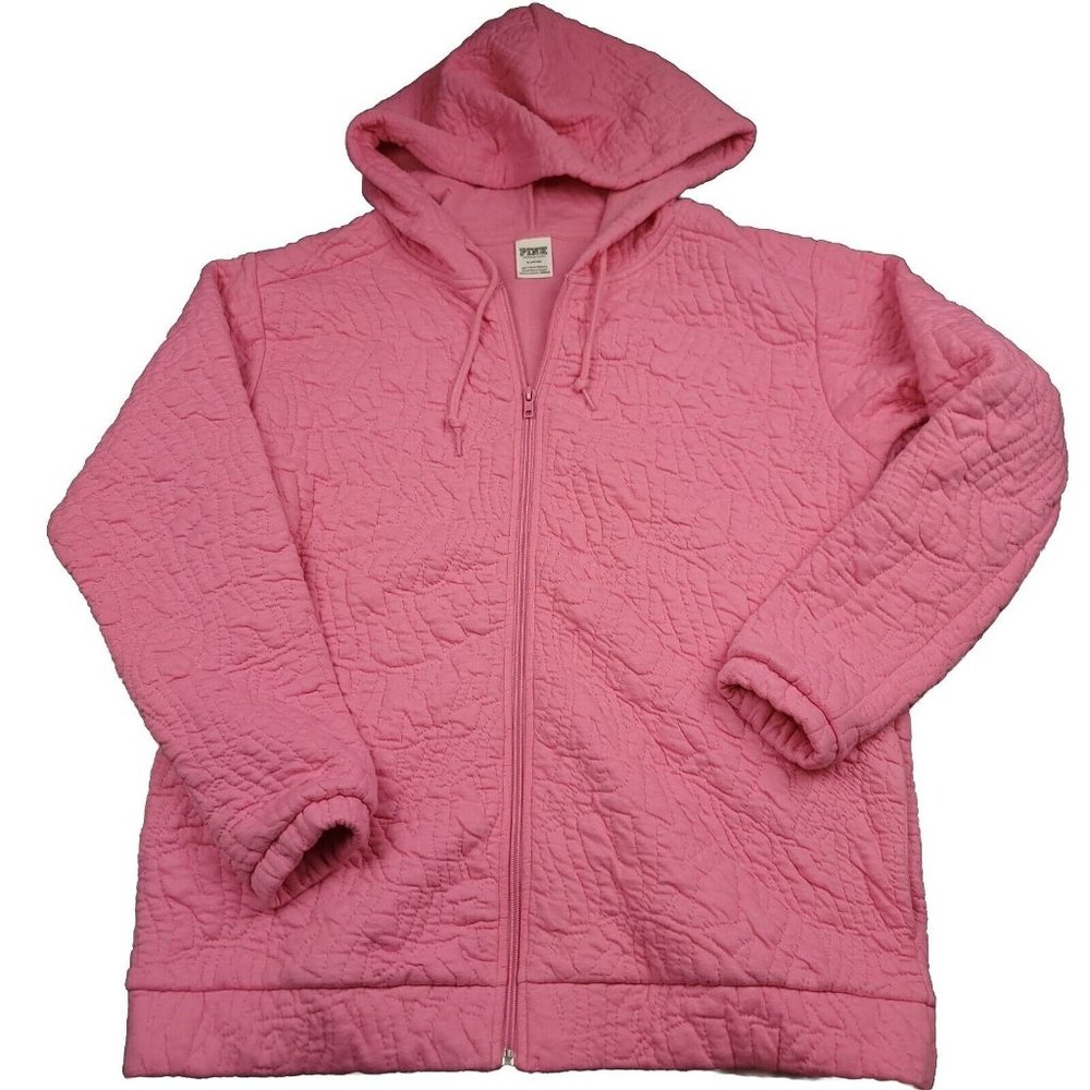 Victorias Secret Womens M Coat Pink Cotton Quilted Full Zip Jacket Pockets‎ Soft